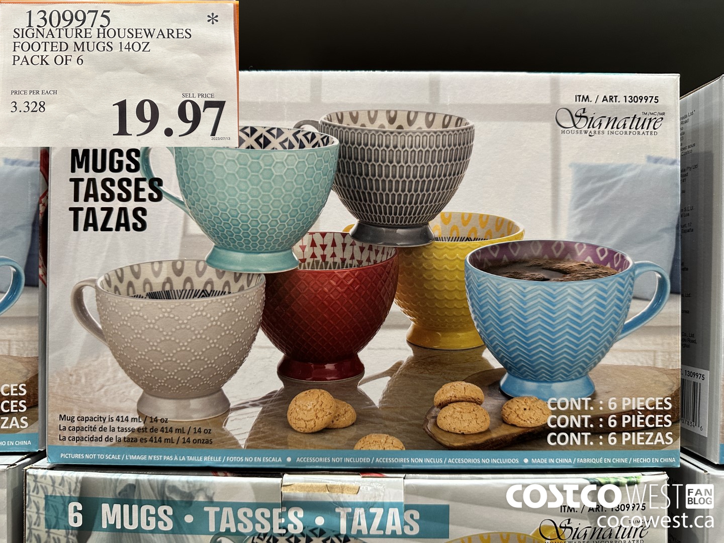 1309975 SIGNATURE HOUSEWARES FOOTED MUGS 140Z 6 PACK $29.97