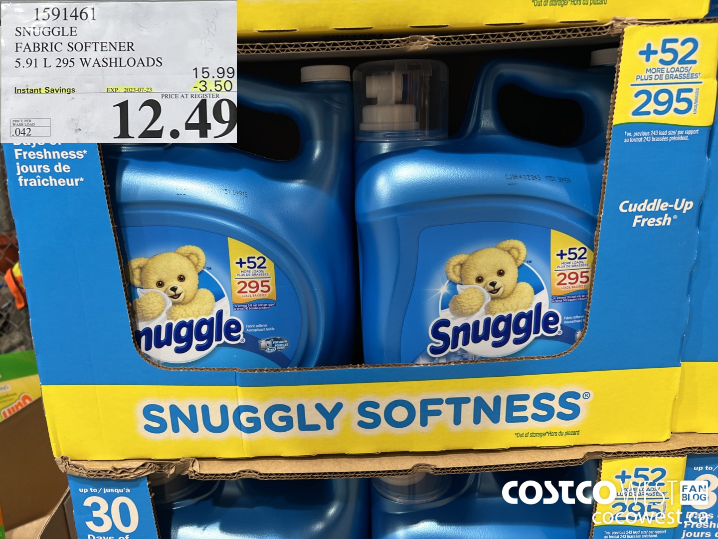 1591461 SNUGGLE FABRIC SOFTENER 5.91 L 295 WASHLOADS ($3.50 INSTANT SAVINGS EXPIRES ON 2023-07-23) $12.49