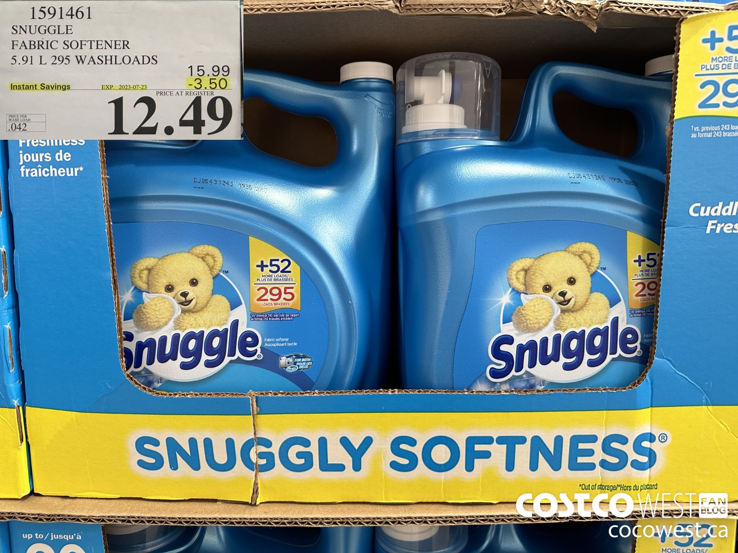 1591461 SNUGGLE FABRIC SOFTENER 5.91 L 295 WASHLOADS ($3.50 INSTANT SAVINGS EXPIRES ON 2023-07-23) $12.49
