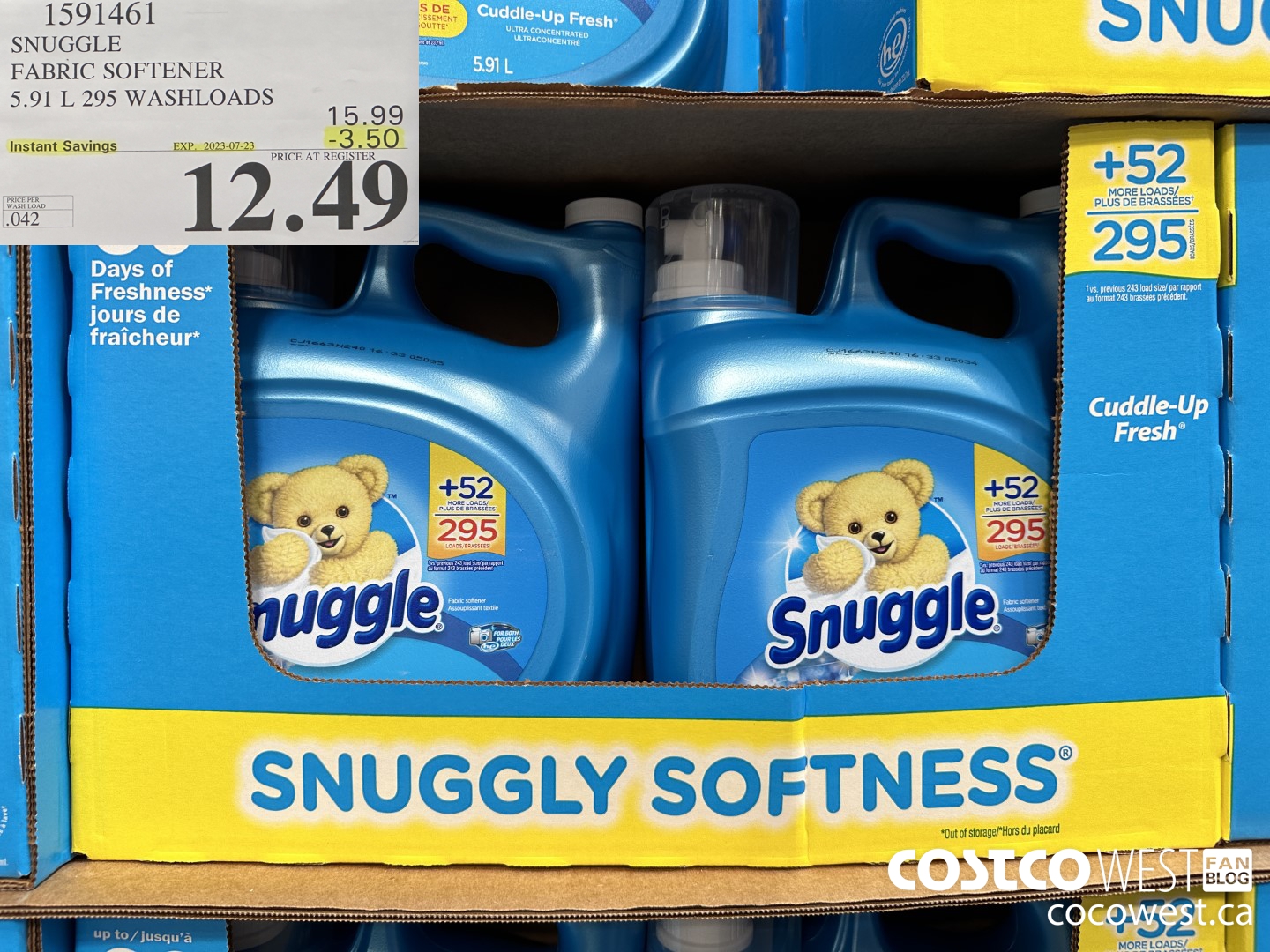 1591461 SNUGGLE FABRIC SOFTENER 5.91 L 295 WASHLOADS ($3.50 INSTANT SAVINGS EXPIRES ON 2023-07-23) $12.49