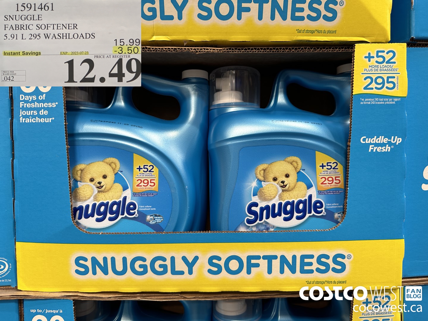 1591461 SNUGGLE FABRIC SOFTENER 5.91 L 295 WASHLOADS ($3.50 INSTANT SAVINGS EXPIRES ON 2023-07-23) $12.49