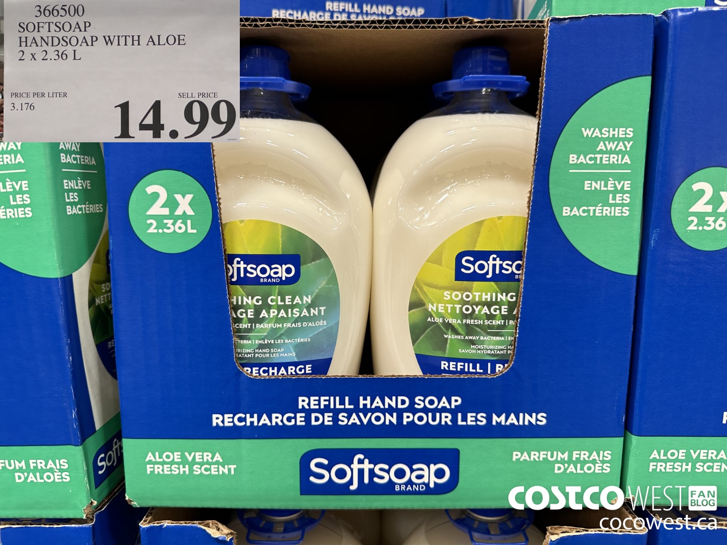 366500 SOFTSOAP HANDSOAP WITH ALOE 2 X 2.36L $14.99