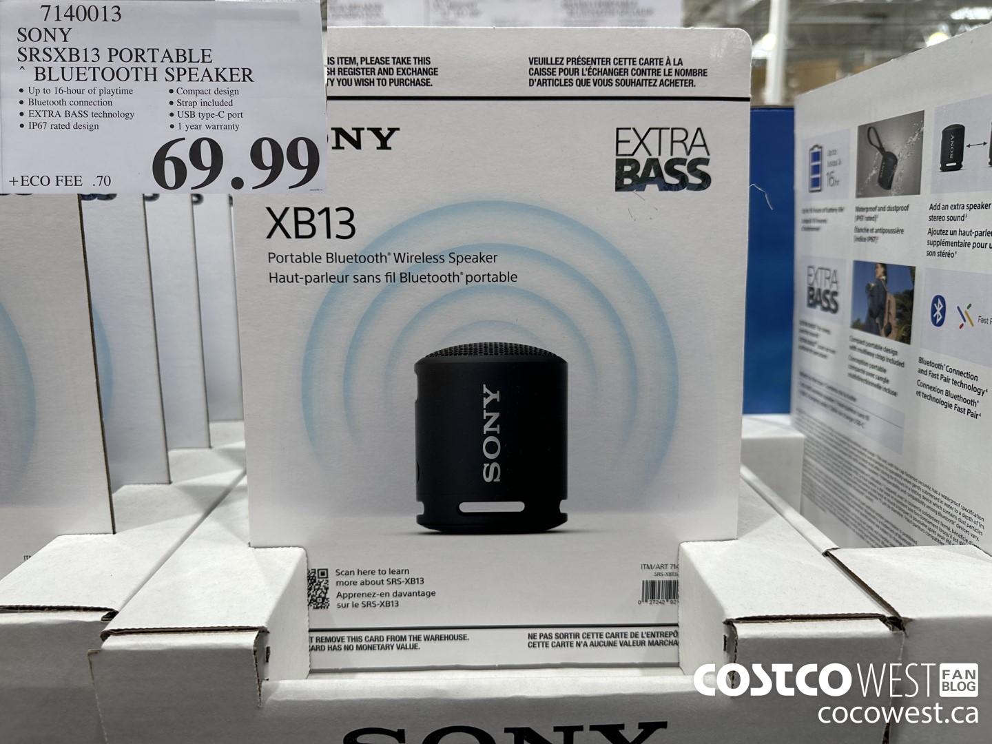 7140013 SONY SRSXB13 PORTABLE BLUETOOTH SPEAKER $69.99