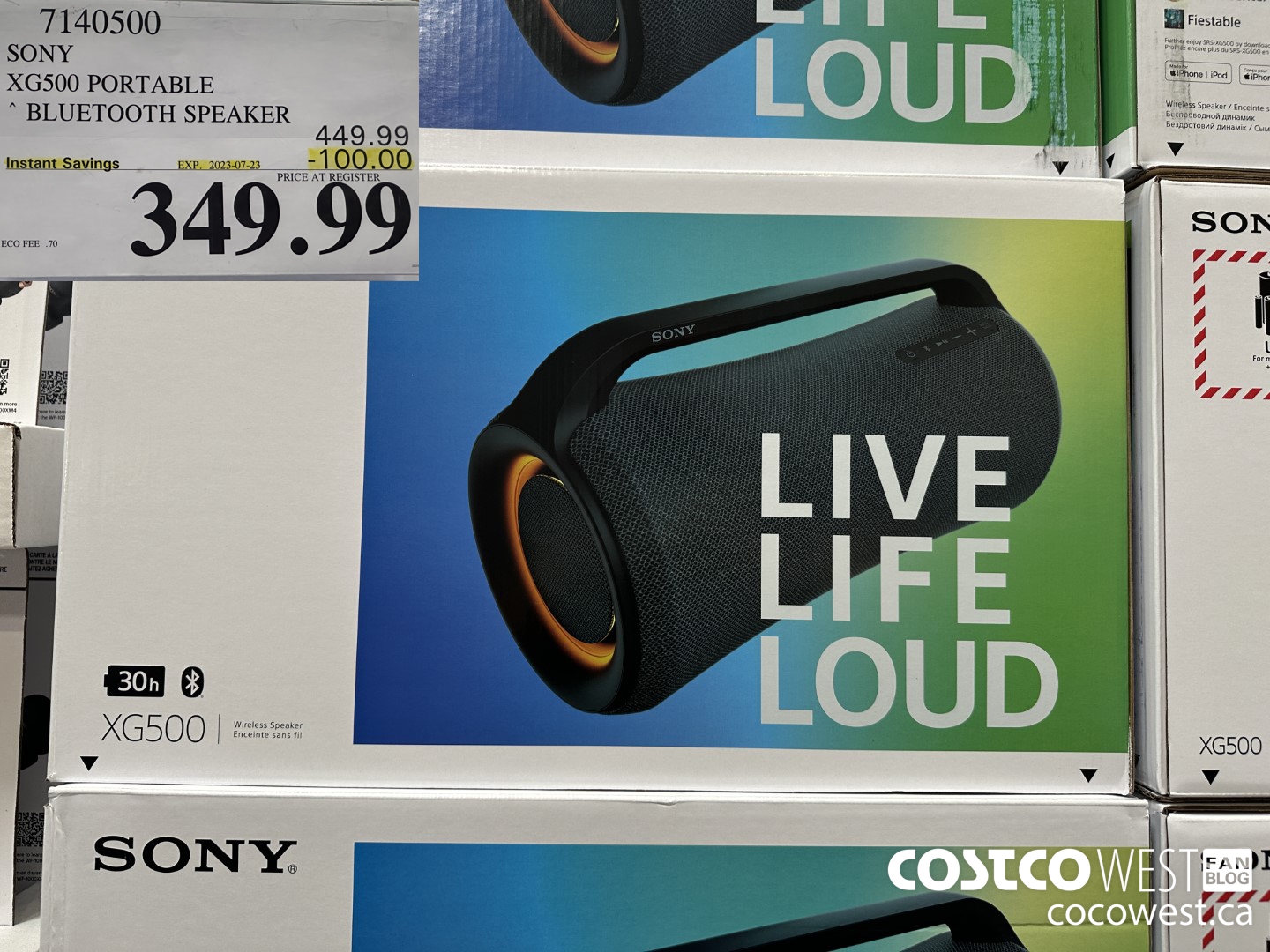 7140500 SONY XG500 PORTABLE BLUETOOTH SPEAKER ($100.00 INSTANT SAVINGS EXPIRES ON 2023-07-23) $349.99