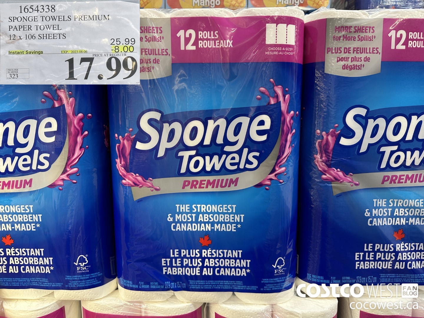 1654338 SPONGE TOWELS PREMIUM PAPER TOWEL 12 X 106 SHEETS ($8.00 INSTANT SAVINGS EXPIRES ON 2023-08-06) $17.99