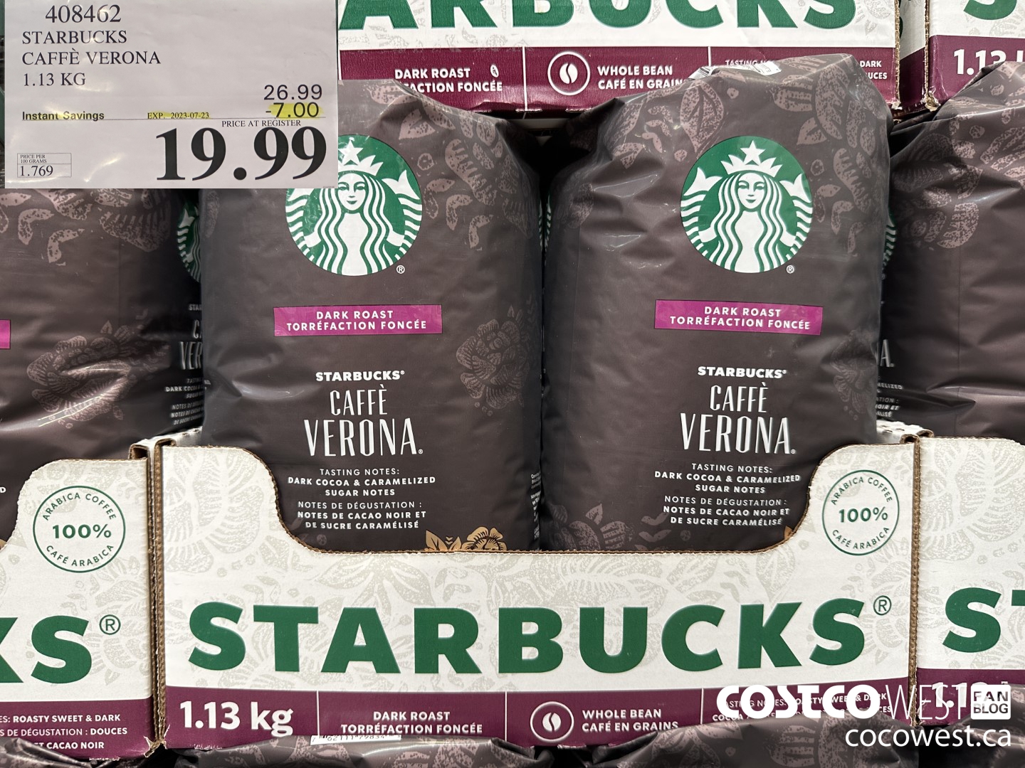 408462 STARBUCKS CAFFE VERONA 1.13 KG ($7.00 INSTANT SAVINGS EXPIRES ON 2023-07-23) $19.99