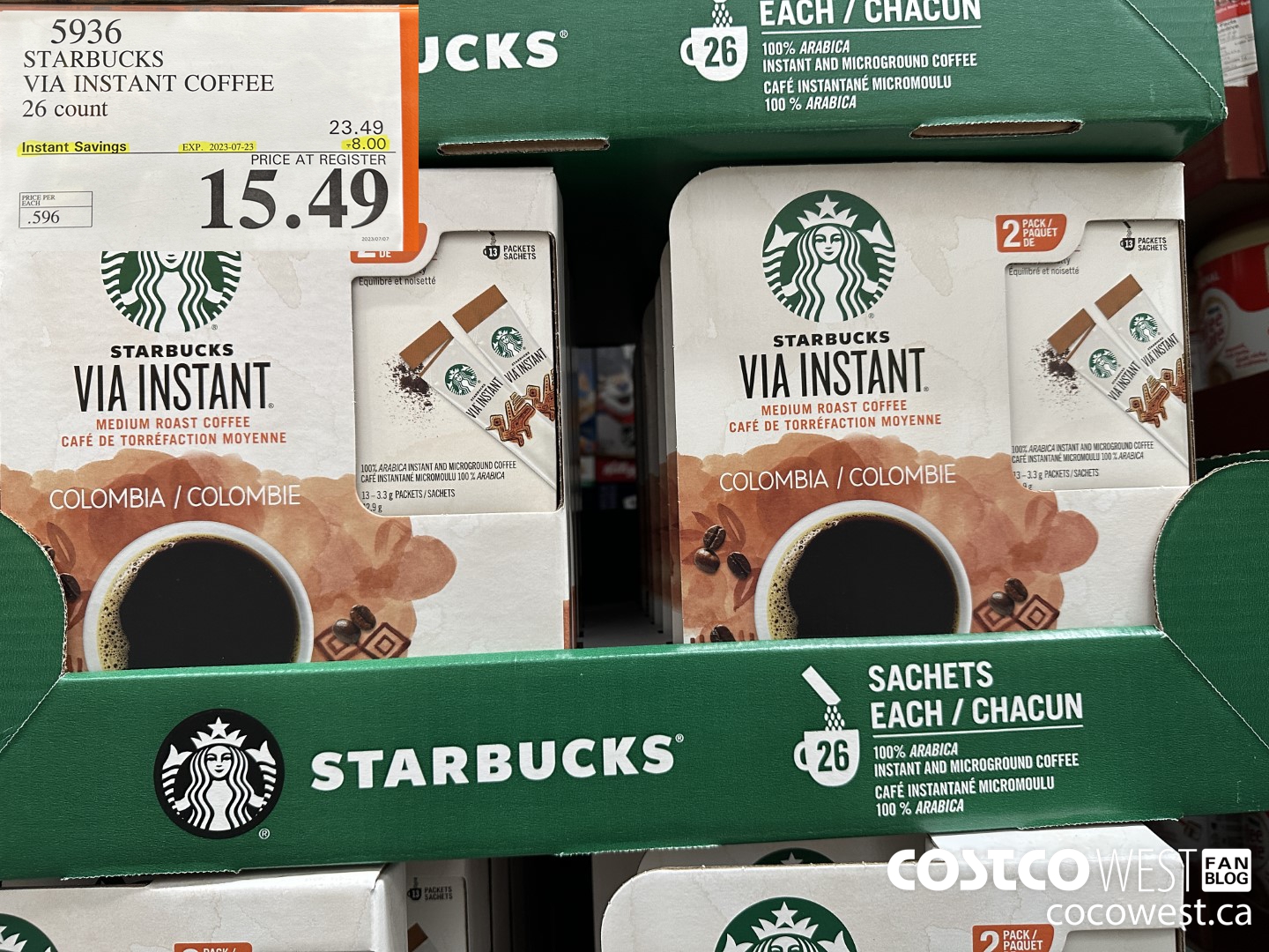 5936 STARBUCKS VIA INSTANT COFFEE 26 CT ($8.00 INSTANT SAVINGS EXPIRES ON 2023-07-23) $15.49