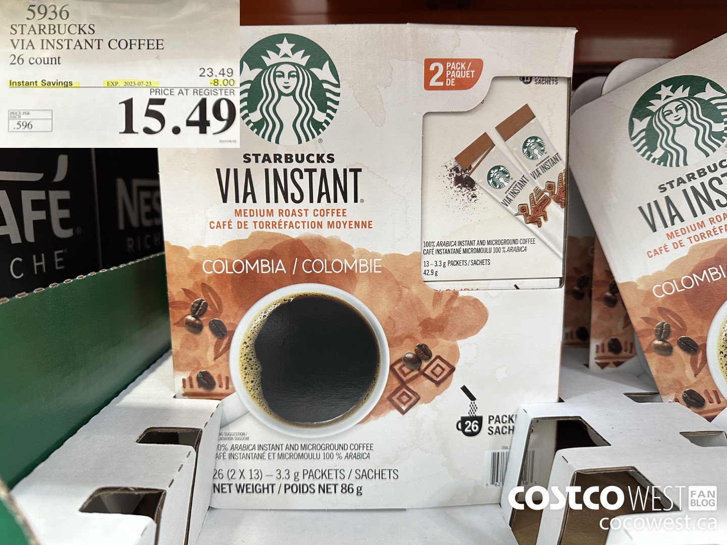 5936 STARBUCKS VIA INSTANT COFFEE 26 CT ($8.00 INSTANT SAVINGS EXPIRES ON 2023-07-23) $15.49