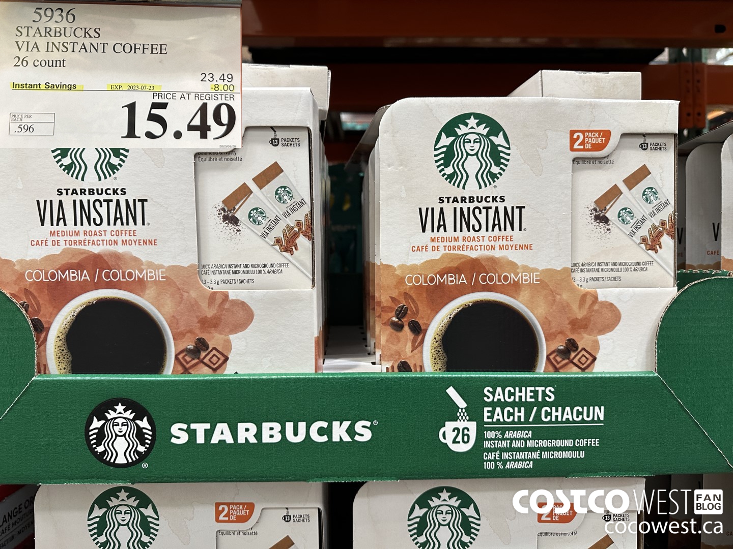 5936 STARBUCKS VIA INSTANT COFFEE 26 CT ($8.00 INSTANT SAVINGS EXPIRES ON 2023-07-23) $15.49