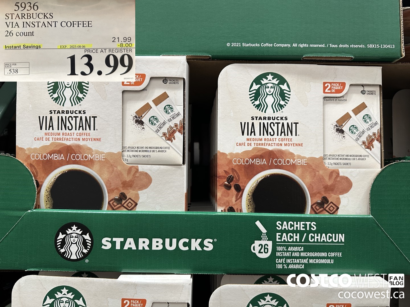 5936 STARBUCKS VIA INSTANT COFFEE 26 CT ($8.00 INSTANT SAVINGS EXPIRES ON 2023-08-06) $13.99