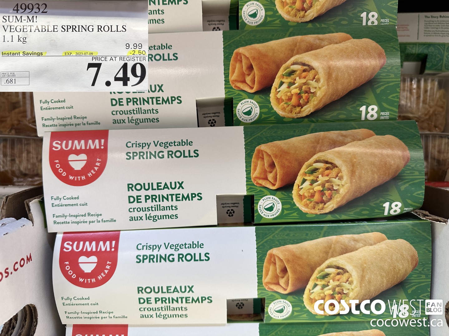 49932 SUM-M! VEGETABLE SPRING ROLL 1 kg ($2.50 INSTANT SAVINGS EXPIRES ON 2023-07-09) $7.49