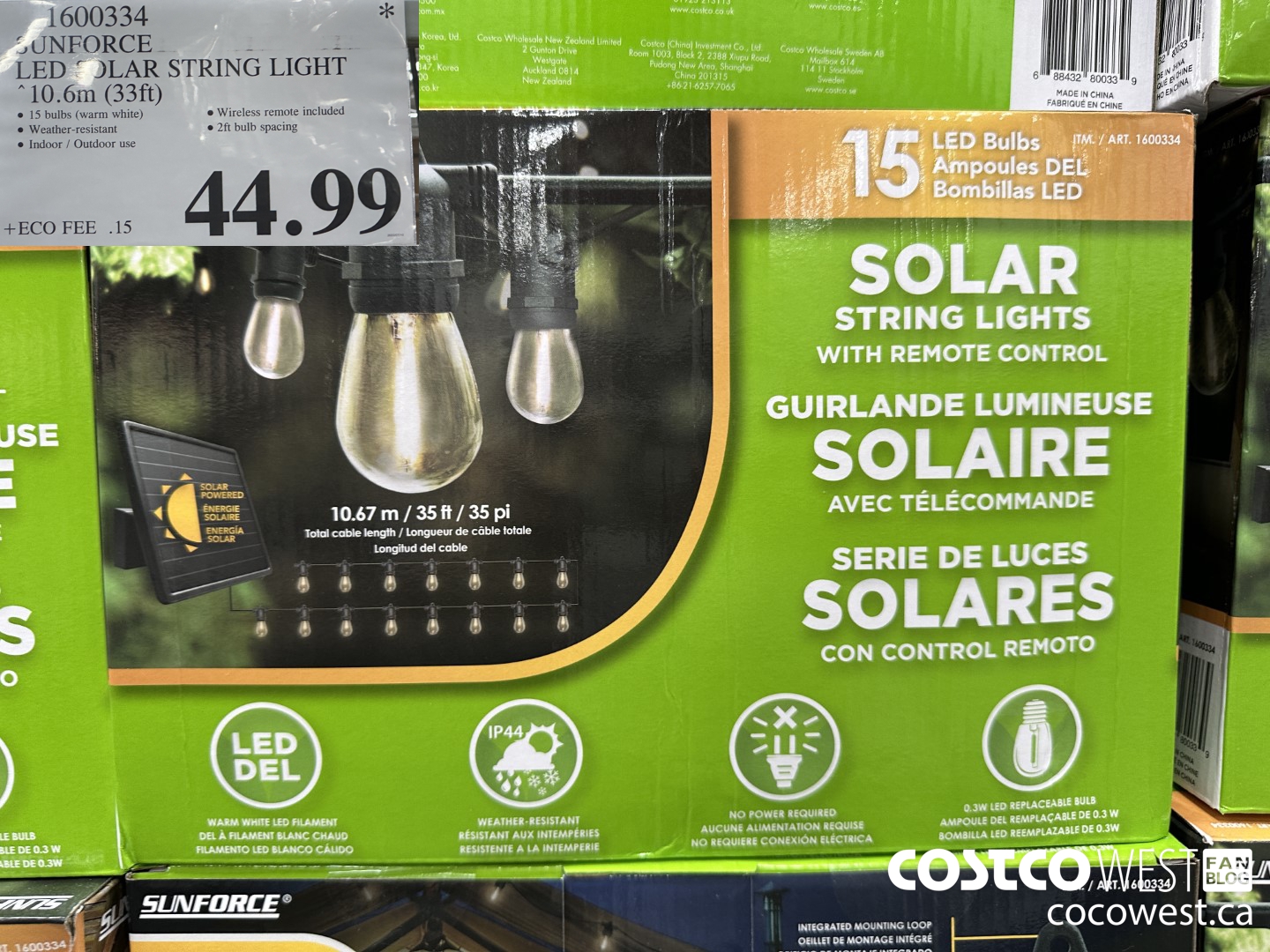 1600334 SUNFORCE LED SOLAR STRING LIGHT 10.6m (33ft) $44.99