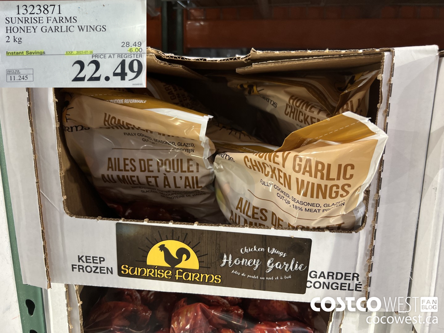 1323871 SUNRISE FARMS HONEY GARLIC WINGS 2 kg ($6.00 INSTANT SAVINGS EXPIRES ON 2023-07-16) $22.49