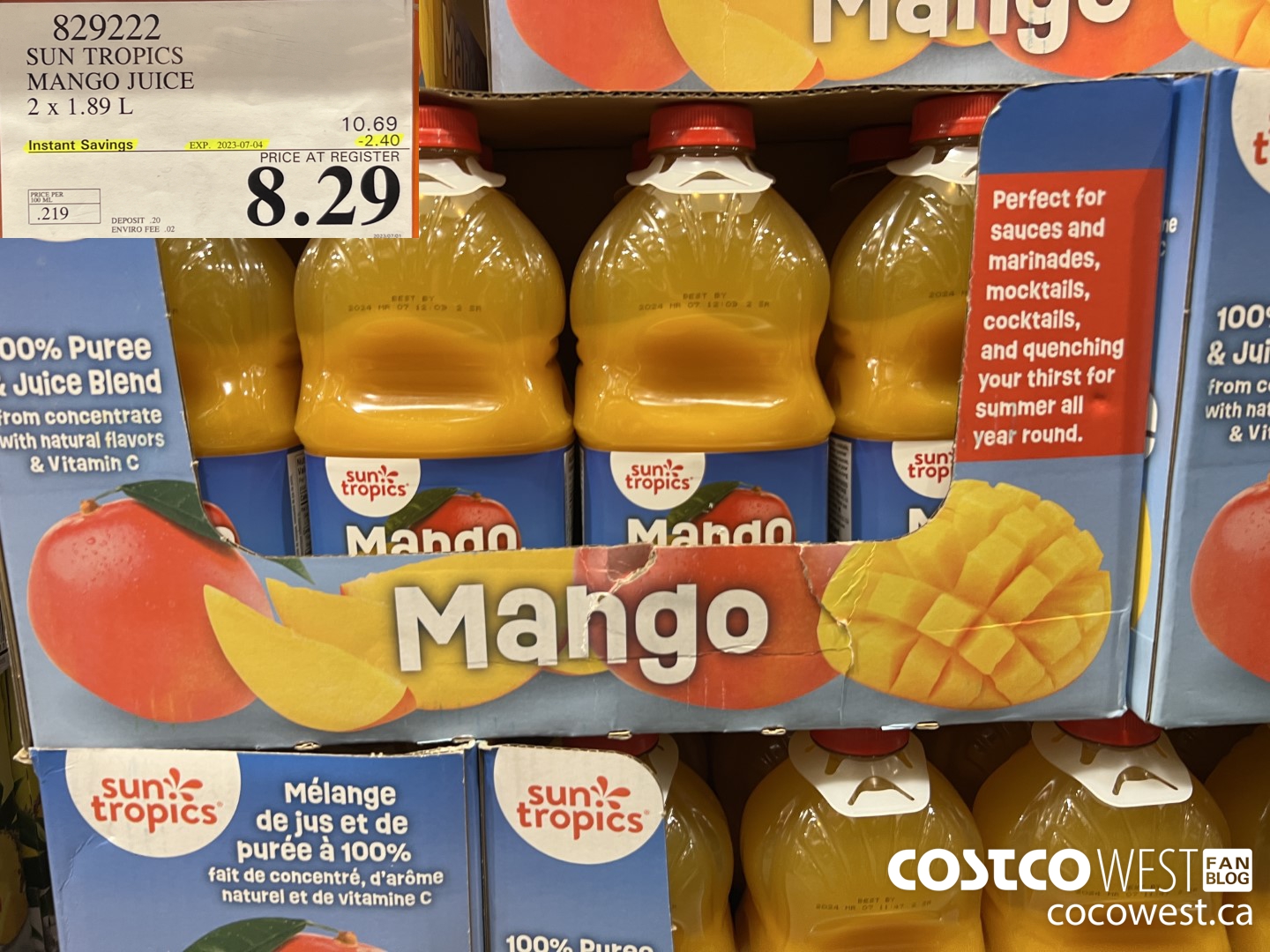 829222 SUN TROPICS MANGO JUICE 2 X 1.89L ($2.40 INSTANT SAVINGS EXPIRES ON 2023-07-04) $8.29