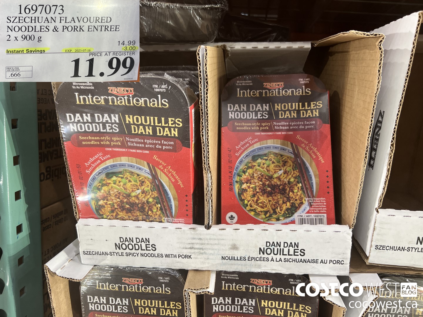 1697073 SZECHUAN-STYLE DAN DAN NOODLES WITH PORK 2 X 900 G ($3.00 INSTANT SAVINGS EXPIRES ON 2023-07-16) $11.99