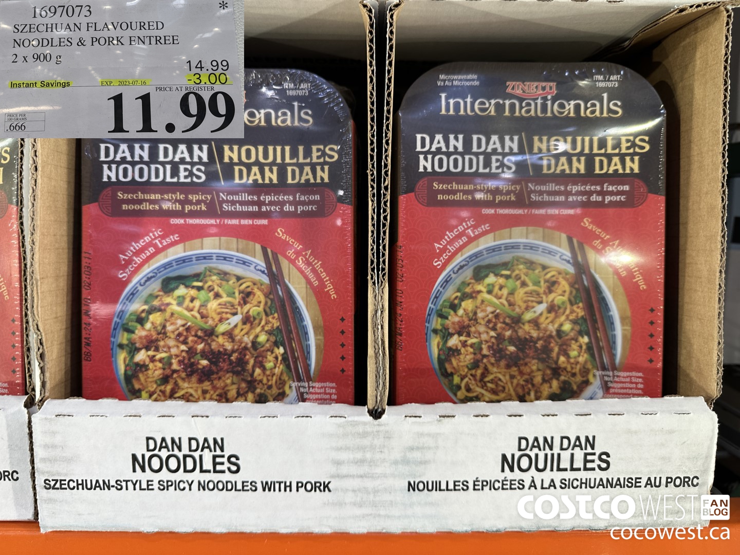 1697073 SZECHUAN-STYLE DAN DAN NOODLES WITH PORK 2 X 900 G ($3.00 INSTANT SAVINGS EXPIRES ON 2023-07-16) $11.99