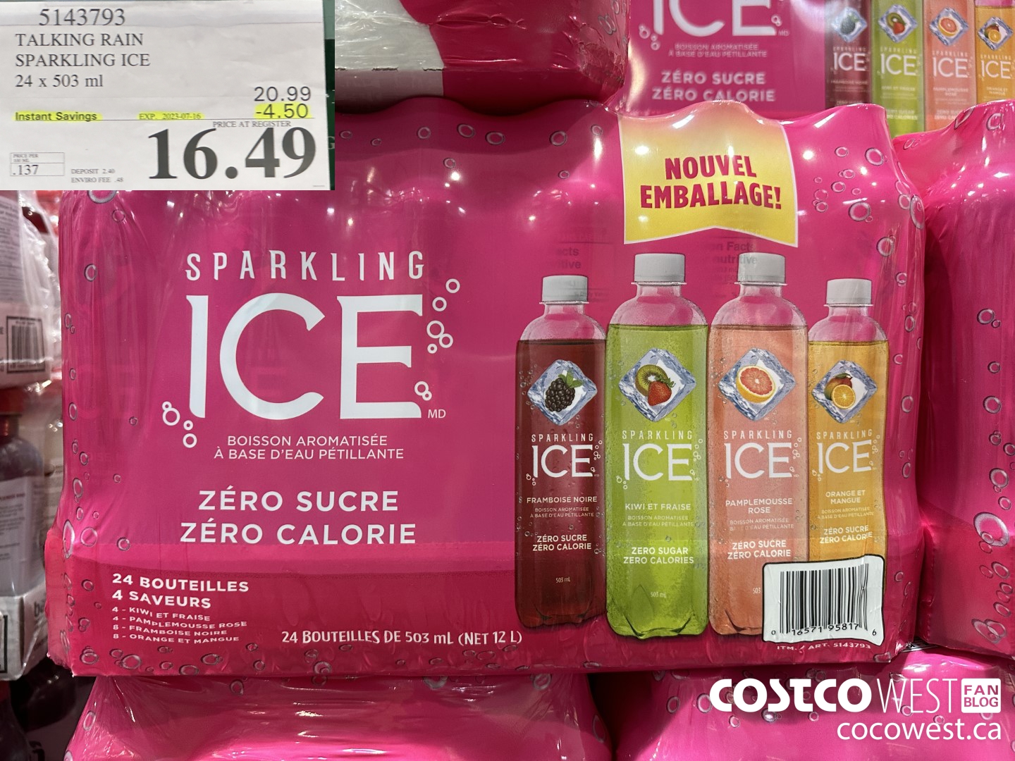 5143793 TALKING RAIN SPARKLING ICE 24 X 503 ML ($4.50 INSTANT SAVINGS EXPIRES ON 2023-07-16) $16.49