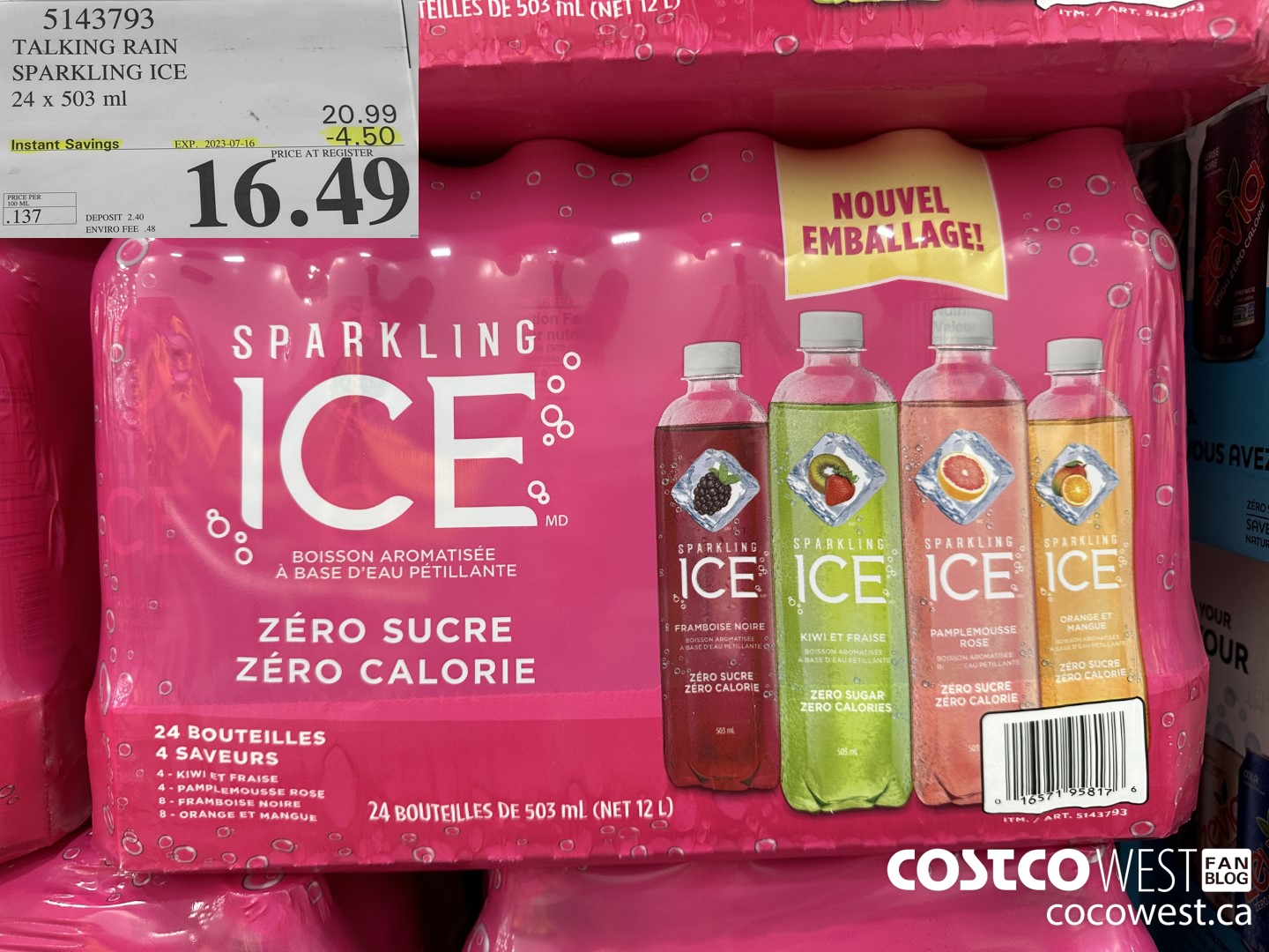 5143793 TALKING RAIN SPARKLING ICE 24 X 503 ML ($4.50 INSTANT SAVINGS EXPIRES ON 2023-07-16) $16.49