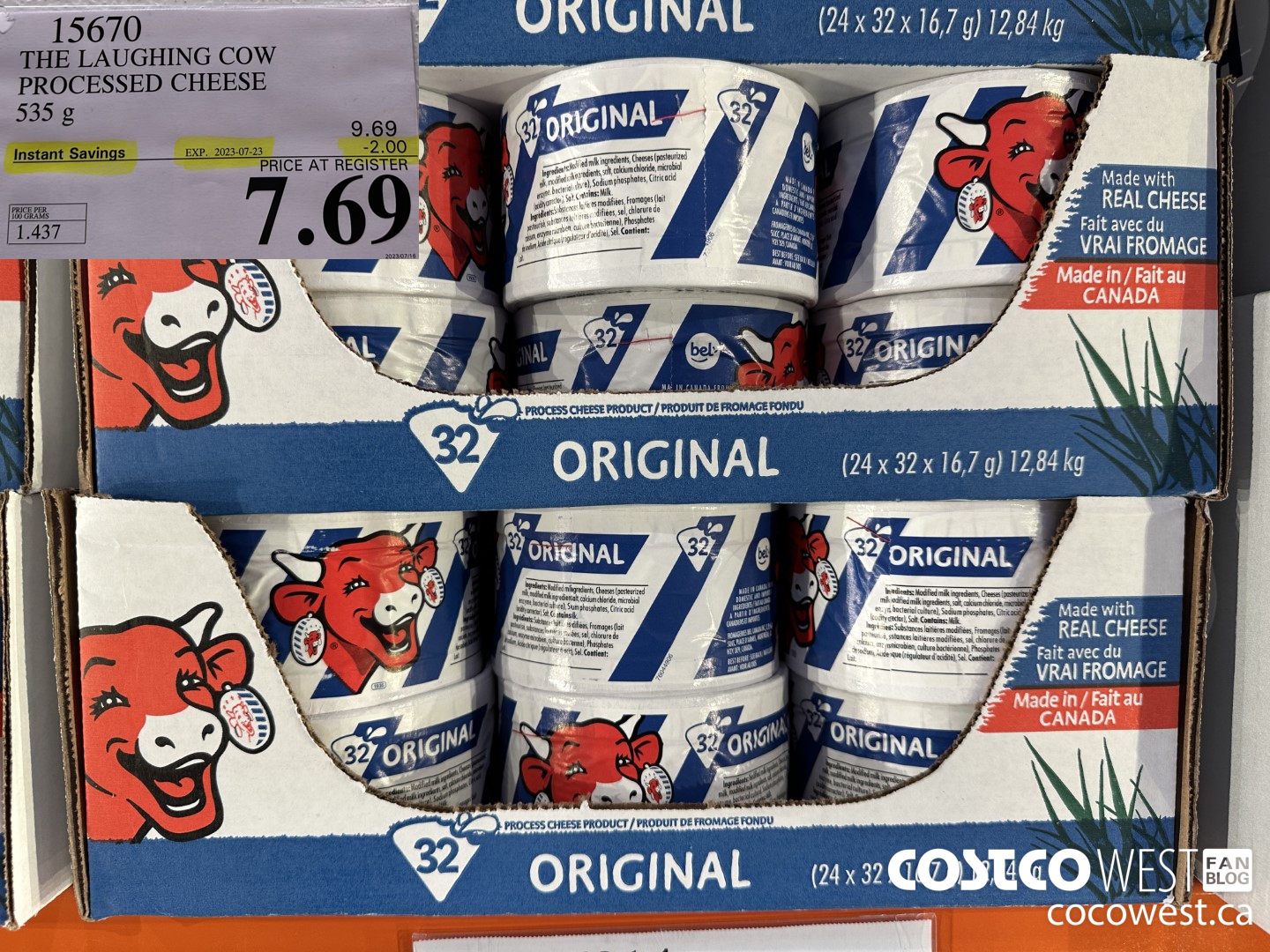15670 THE LAUGHING COW PROCESSED CHEESE 535 g ($2.00 INSTANT SAVINGS EXPIRES ON 2023-07-23) $7.69