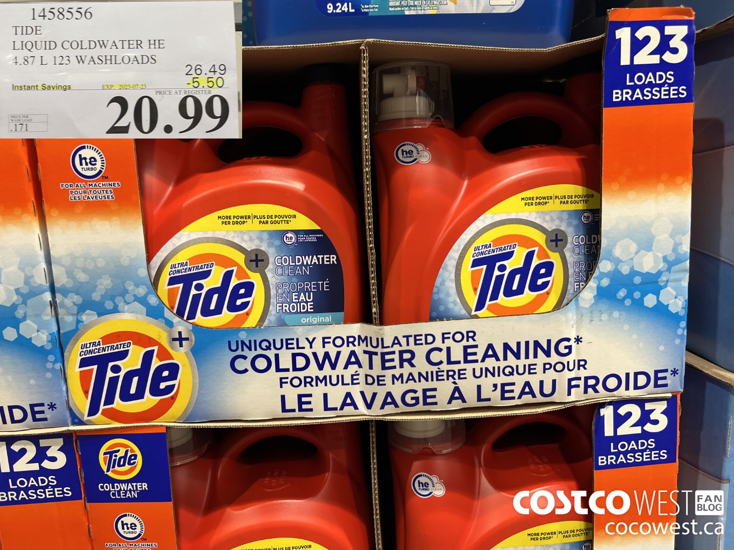 1458556 TIDE LIQUID COLDWATER HE 4.78 L 123 WASHLOADS  ($5.50 INSTANT SAVINGS EXPIRES ON 2023-07-23) $20.99