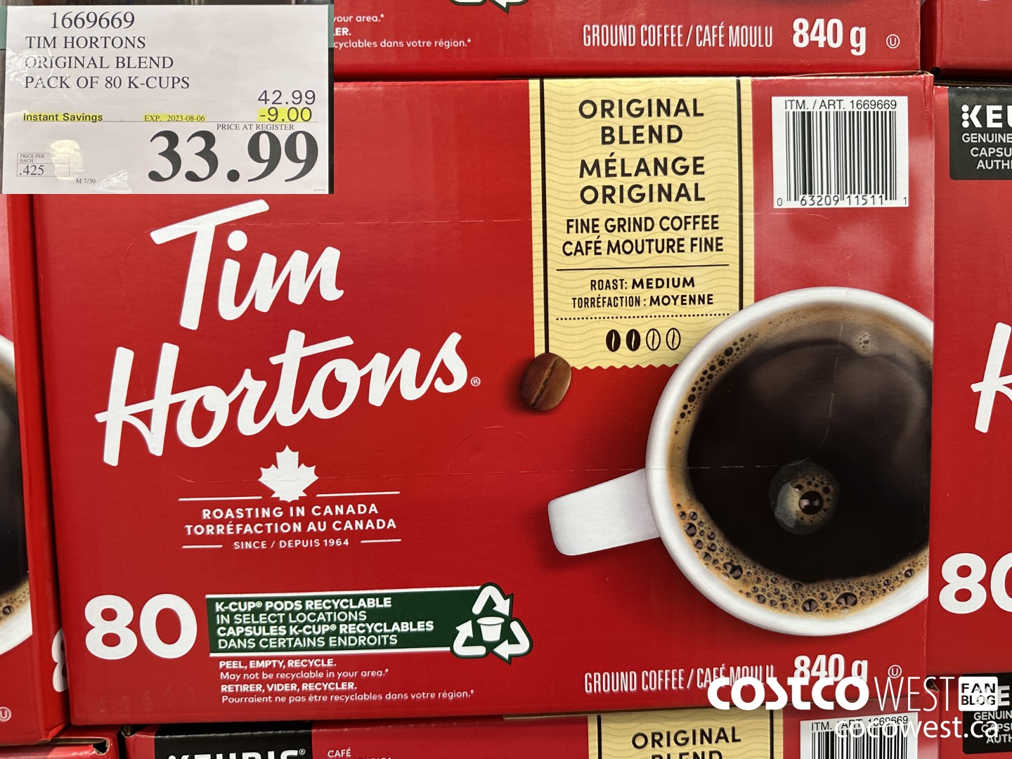 1669669 TIM HORTONS ORIGINAL BLEND K-CUPS 80 COUNT ($9.00 INSTANT SAVINGS EXPIRES ON 2023-08-06) $33.99