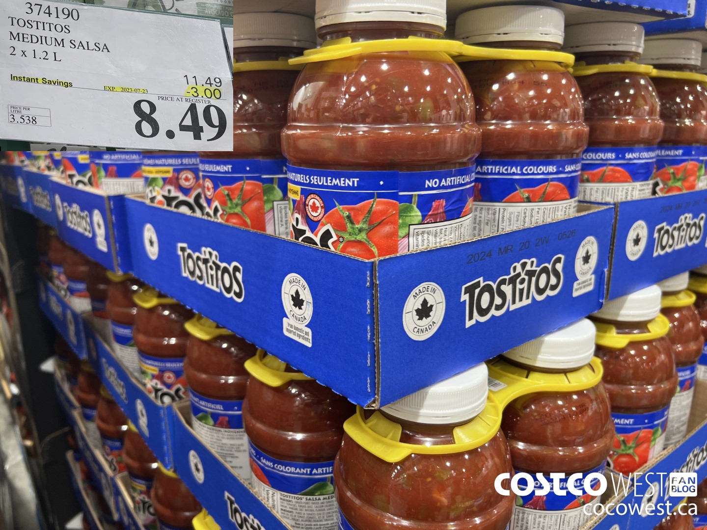 374190 TOSTITOS MEDIUM SALSA 2 X 1.2 L ($3.00 INSTANT SAVINGS EXPIRES ON 2023-07-23) $8.49