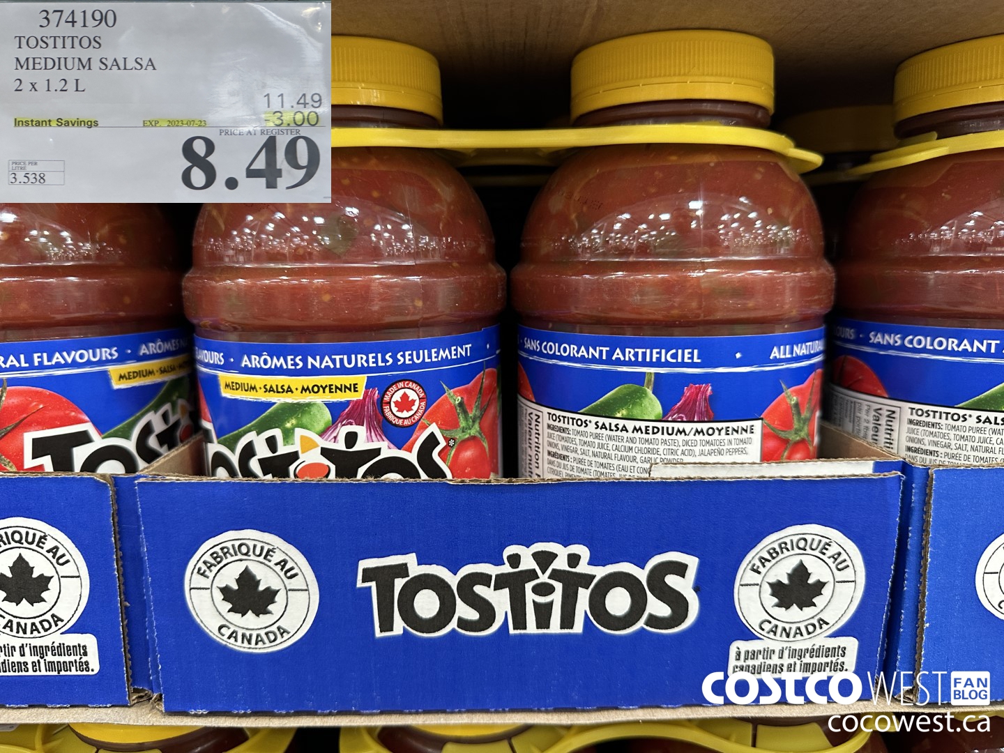 374190 TOSTITOS MEDIUM SALSA 2 X 1.2 L ($3.00 INSTANT SAVINGS EXPIRES ON 2023-07-23) $8.49