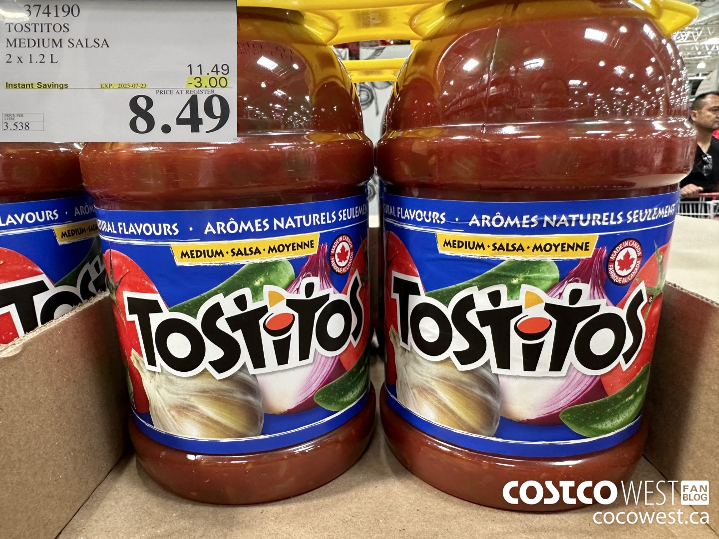 374190 TOSTITOS MEDIUM SALSA 2 X 1.2 L ($3.00 INSTANT SAVINGS EXPIRES ON 2023-07-23) $8.49