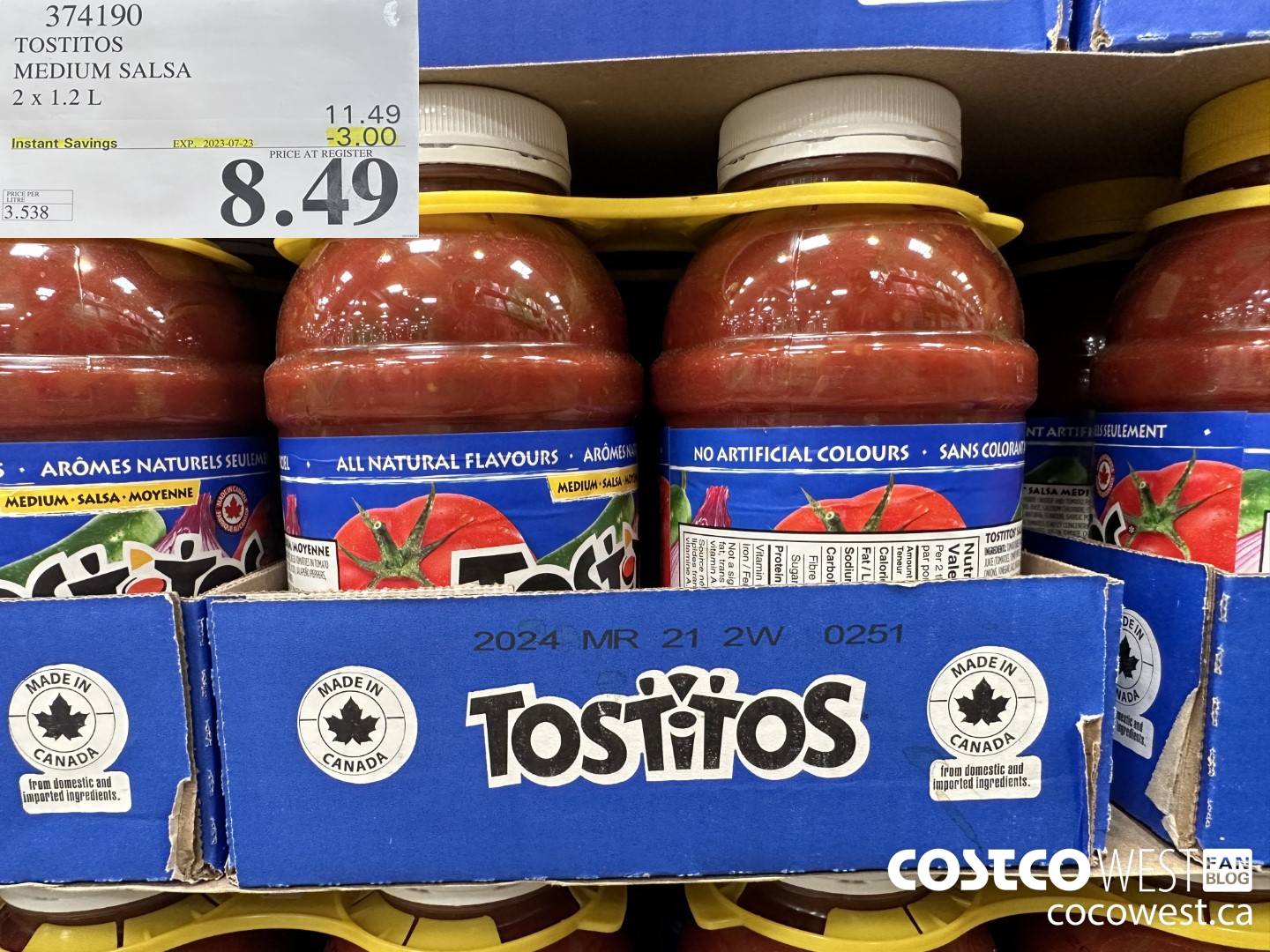 374190 TOSTITOS MEDIUM SALSA 2 X 1.2 L ($3.00 INSTANT SAVINGS EXPIRES ON 2023-07-23) $8.49