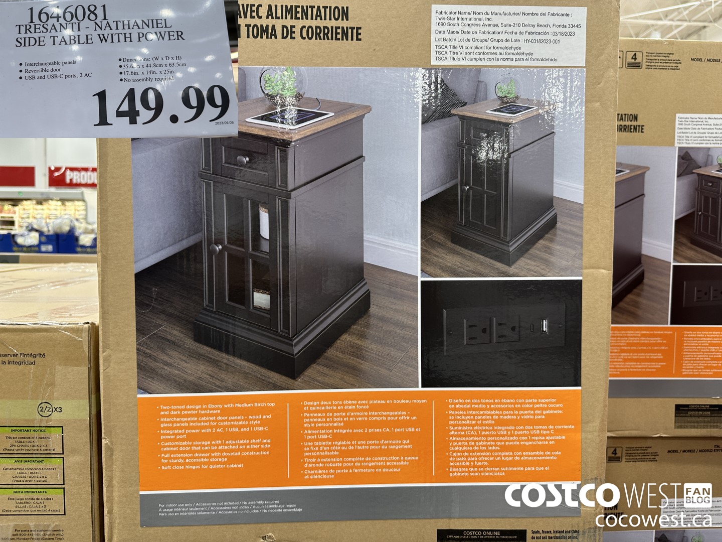 1646081 TRESANTI NATHANIEL SIDE TABLE WITH POWER $149.99