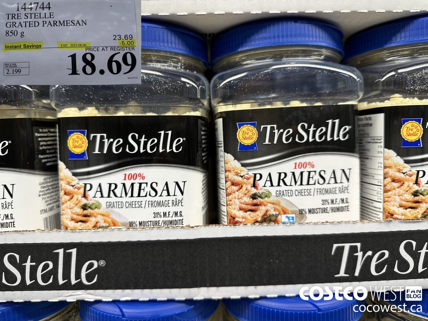 144744 TRE STELLE GRATED PARMESAN 850 g ($5.00 INSTANT SAVINGS EXPIRES ON 2023-08-06) $18.69