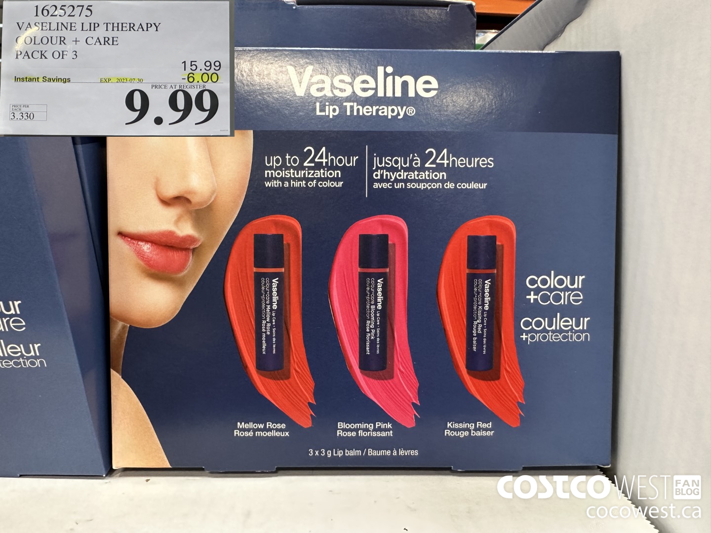 1625275 VASELINE LIP THERAPY COLOUR + CARE PACK OF 3 ($6.00 INSTANT SAVINGS EXPIRES ON 2023-07-30) $9.99