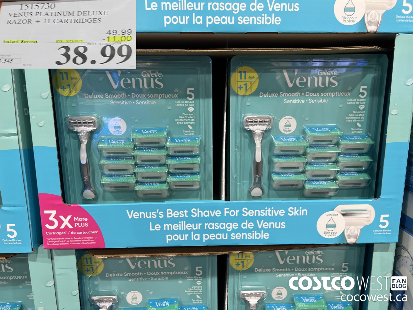 1515730 VENUS PLATINUM DELUXE RAZOR + 11 CARTRIDGES  2023-07-3 ($11.00 INSTANT SAVINGS) $38.99