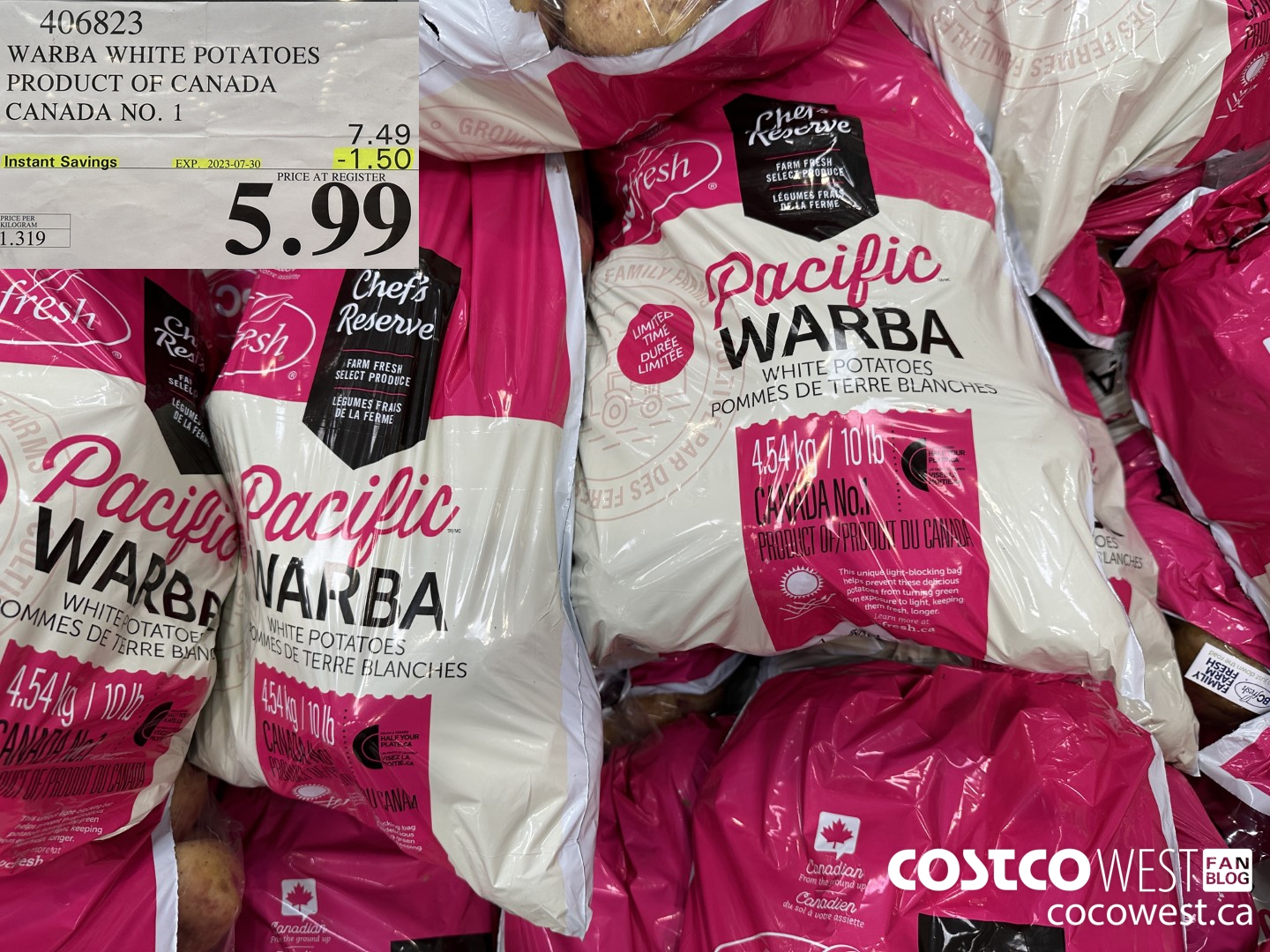 406823 WARBA WHITE POTATOES PRODUCT OF CANADA CANADA NO. 1 ($1.50 INSTANT SAVINGS EXPIRES ON 2023-07-30) $5.99