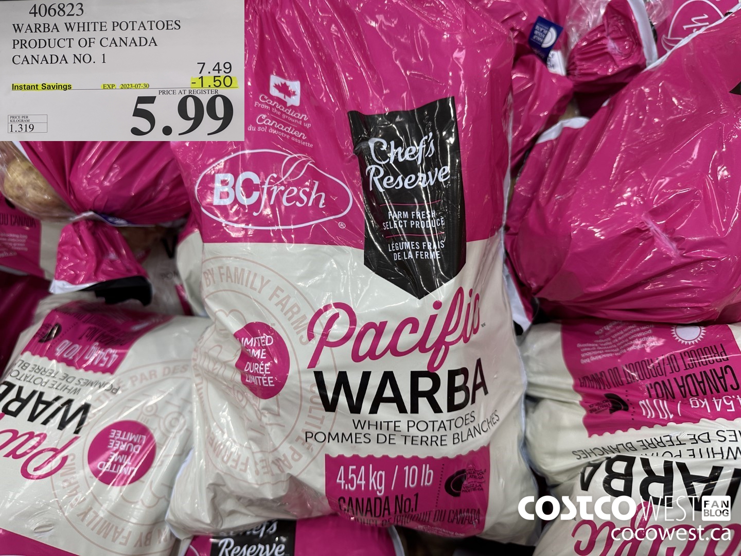 406823 WARBA WHITE POTATOES PRODUCT OF CANADA CANADA NO. 1 ($1.50 INSTANT SAVINGS EXPIRES ON 2023-07-30) $5.99