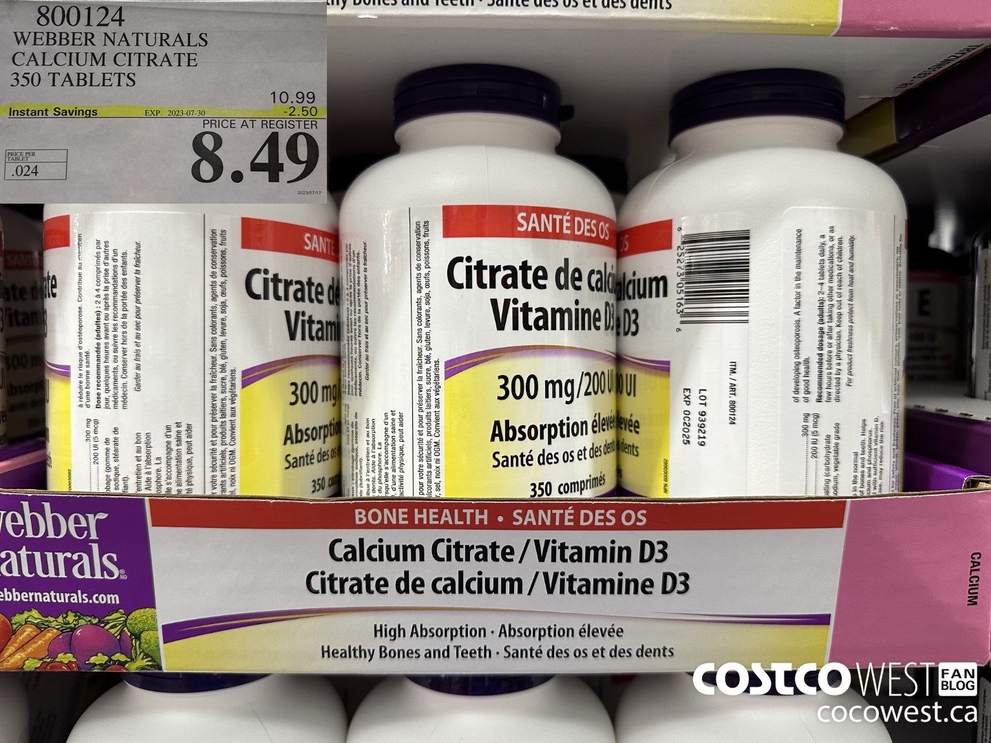 800124 WEBBER NATURALS CALCIUM CITRATE 350 TABLETS ($2.50 INSTANT SAVINGS EXPIRES ON 2023-07-30) $8.49