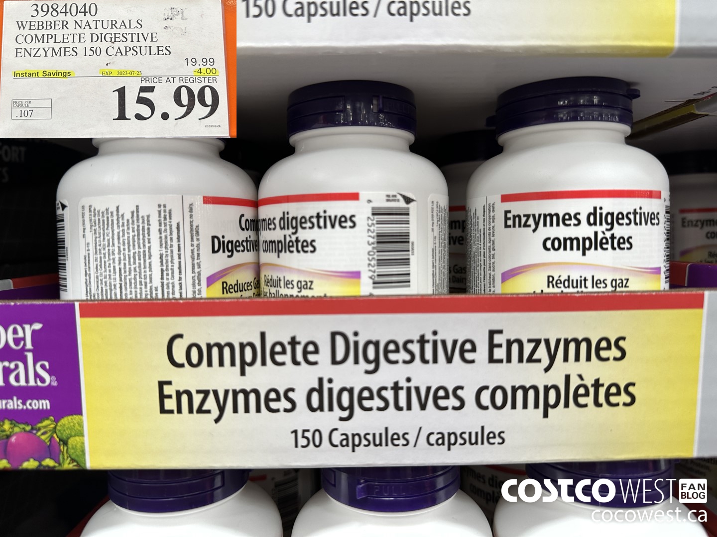 3984040 WEBBER NATURALS COMPLETE DIGESTIVE ENZYMES 150 CAPSULES ($4.00 INSTANT SAVINGS EXPIRES ON 2023-07-23) $15.99