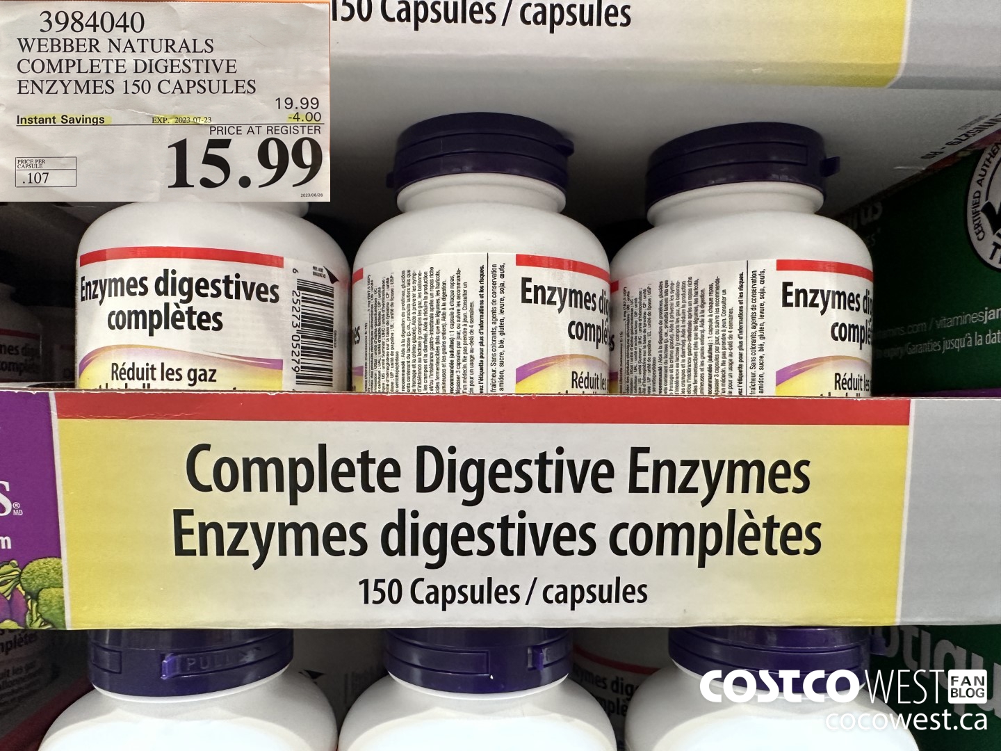 3984040 WEBBER NATURALS COMPLETE DIGESTIVE ENZYMES 150 CAPSULES ($4.00 INSTANT SAVINGS EXPIRES ON 2023-07-23) $15.99