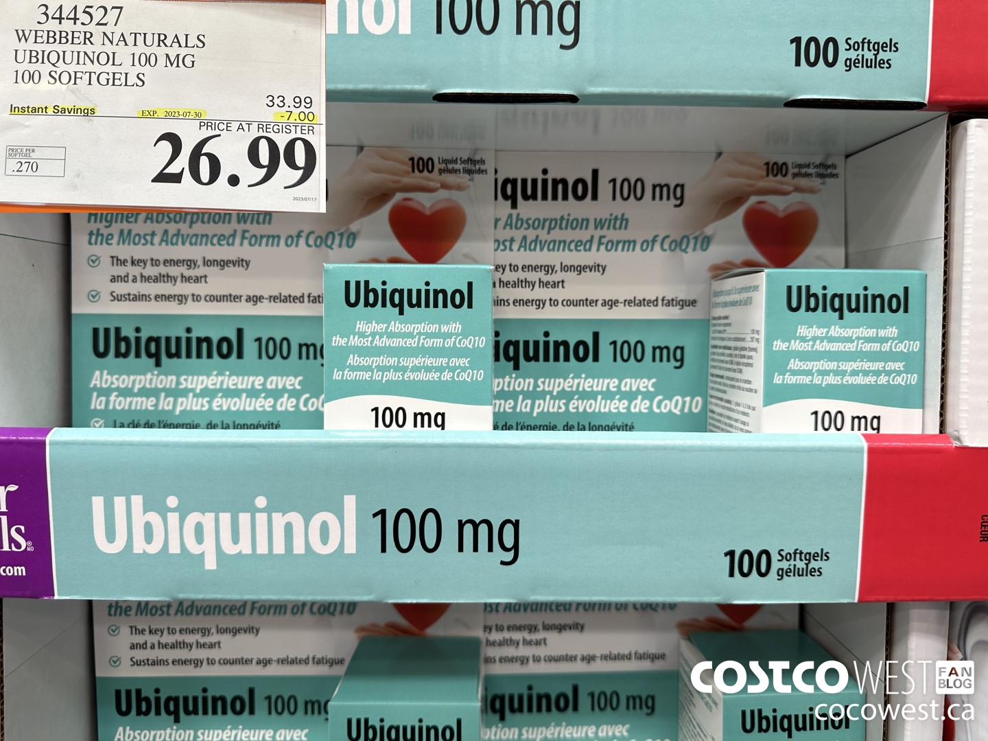 344527 WEBBER NATURALS UBIQUINOL 100 MG 100 SOFTGELS ($7.00 INSTANT SAVINGS EXPIRES ON 2023-07-30) $26.99