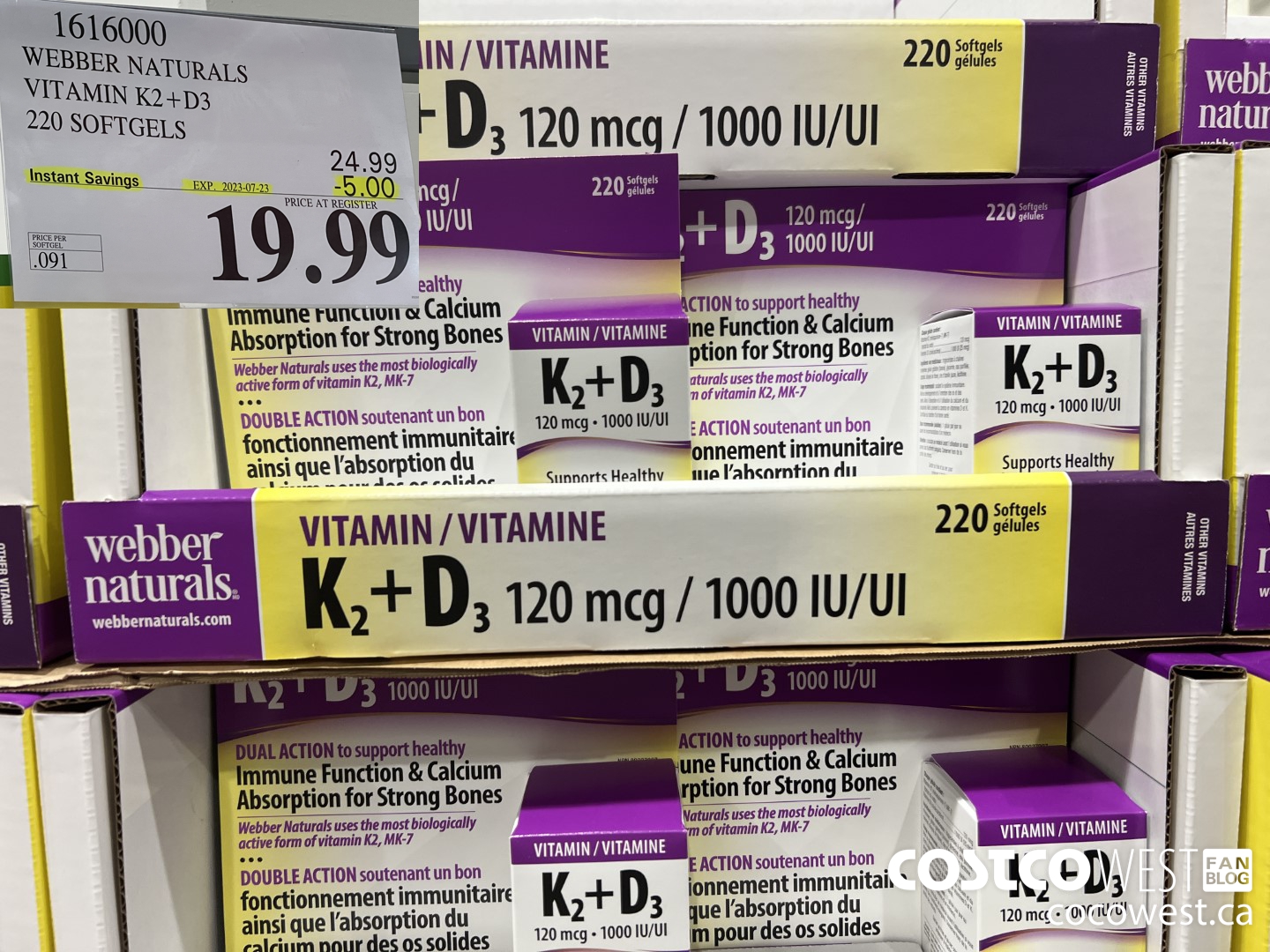 1616000 WEBBER NATURALS VITAMIN K2+D3 220 SOFTGELS ($5.00 INSTANT SAVINGS EXPIRES ON 2023-07-23) $19.99