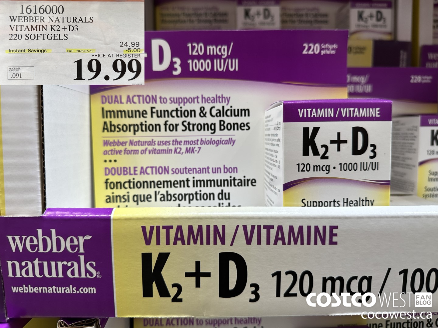 1616000 WEBBER NATURALS VITAMIN K2+D3 220 SOFTGELS ($5.00 INSTANT SAVINGS EXPIRES ON 2023-07-23) $19.99