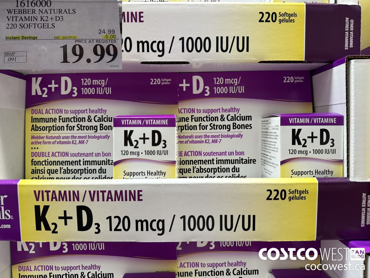 1616000 WEBBER NATURALS VITAMIN K2+D3 220 SOFTGELS ($5.00 INSTANT SAVINGS EXPIRES ON 2023-07-23) $19.99