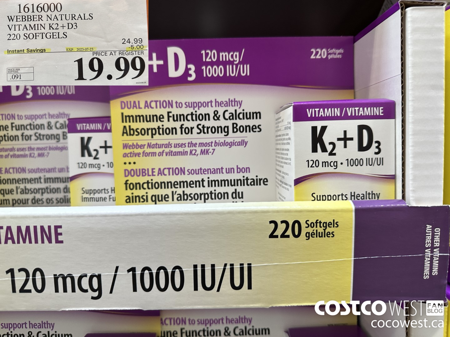 1616000 WEBBER NATURALS VITAMIN K2+D3 220 SOFTGELS ($5.00 INSTANT SAVINGS EXPIRES ON 2023-07-23) $19.99
