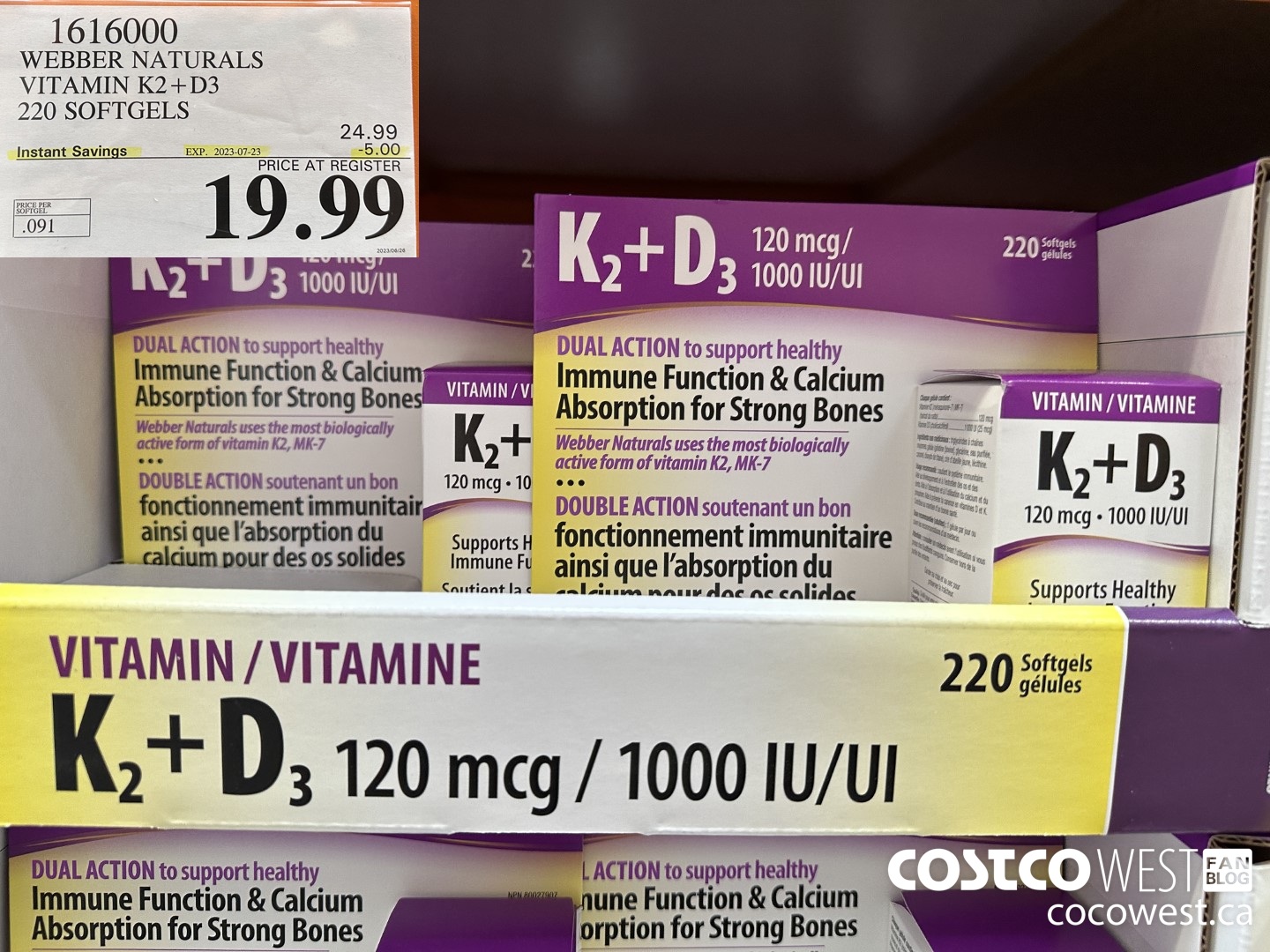 1616000 WEBBER NATURALS VITAMIN K2+D3 220 SOFTGELS ($5.00 INSTANT SAVINGS EXPIRES ON 2023-07-23) $19.99