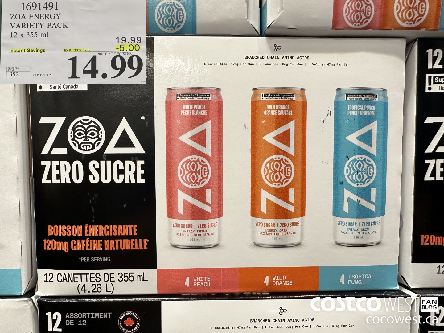 1691491 ZOA ENERGY VARIETY PACK 12 X 355 ML ($5.00 INSTANT SAVINGS EXPIRES ON 2023-08-06) $14.99