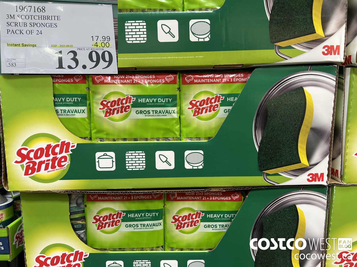 1967168 3M SCOTCHBRITE SCRUB SPONGES PACK OF 24 ($4.00 INSTANT SAVINGS EXPIRES ON 2023-09-03) $13.99