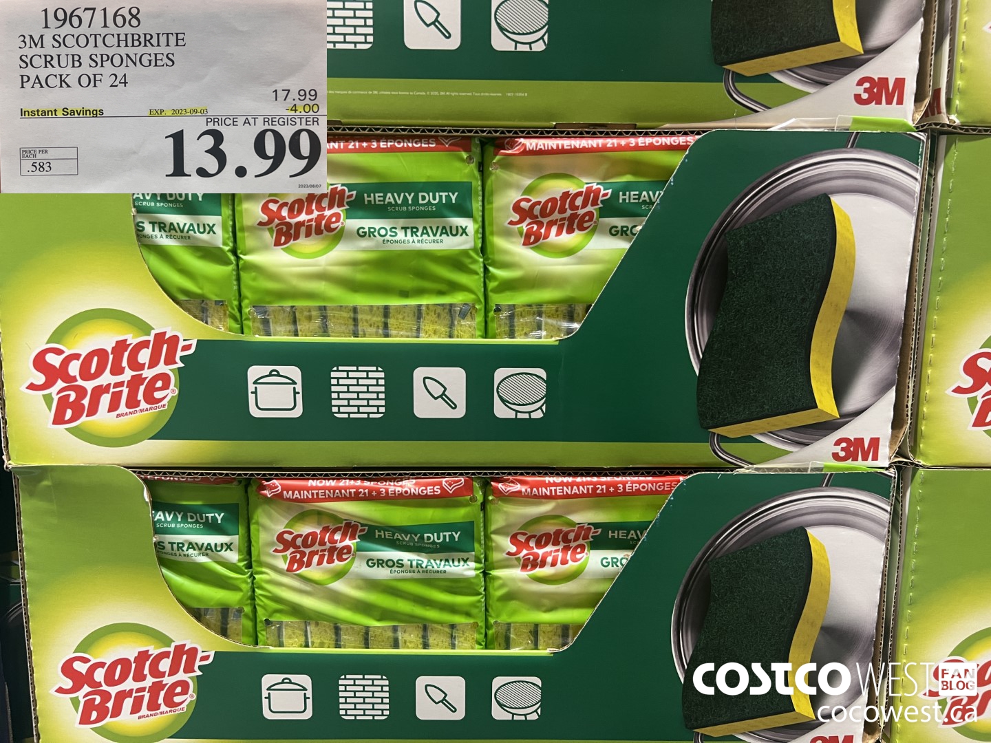 1967168 3M SCOTCHBRITE SCRUB SPONGES PACK OF 24 ($4.00 INSTANT SAVINGS EXPIRES ON 2023-09-03) $13.99