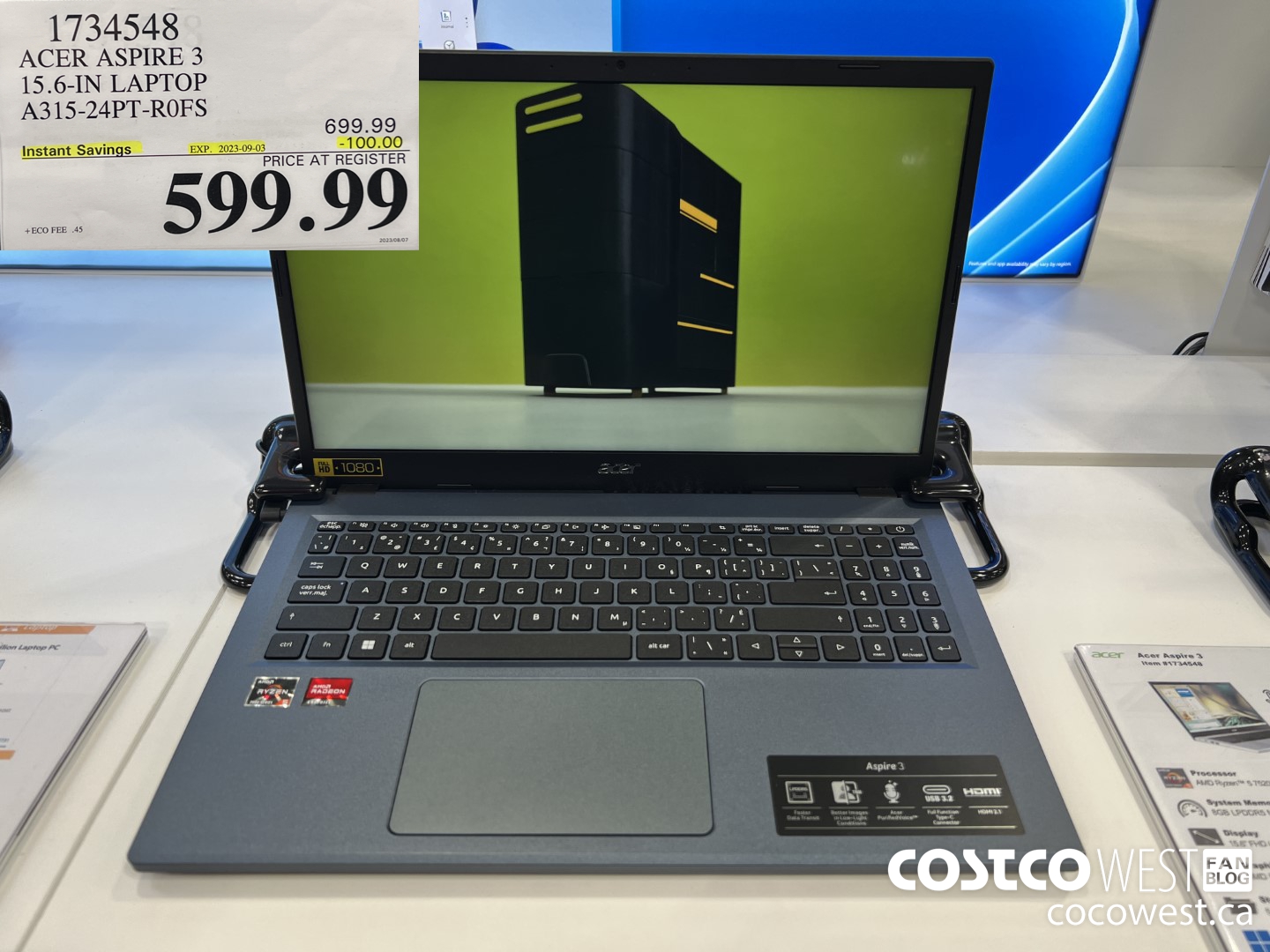 1734548 ACER ASPIRE 3 15.6IN LAPTOP A315-24PT-R0FS ($100.00 INSTANT SAVINGS EXPIRES ON 2023-09-03) $599.99