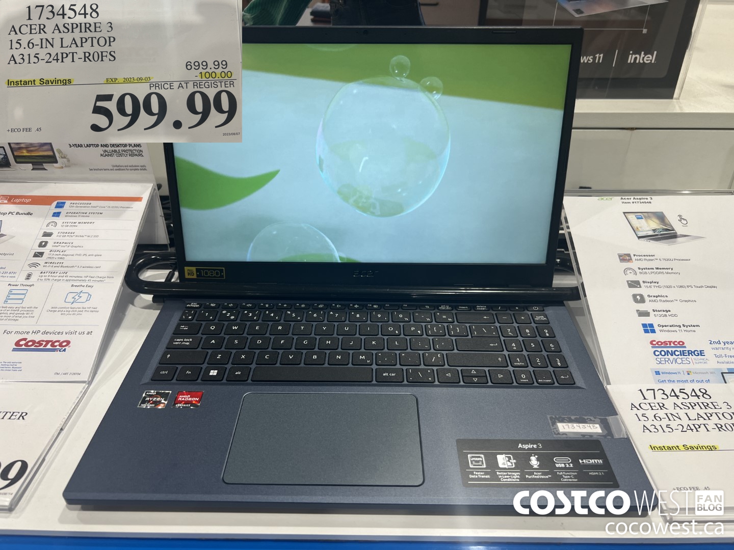 1734548 ACER ASPIRE 3 15.6IN LAPTOP A315-24PT-R0FS ($100.00 INSTANT SAVINGS EXPIRES ON 2023-09-03) $599.99