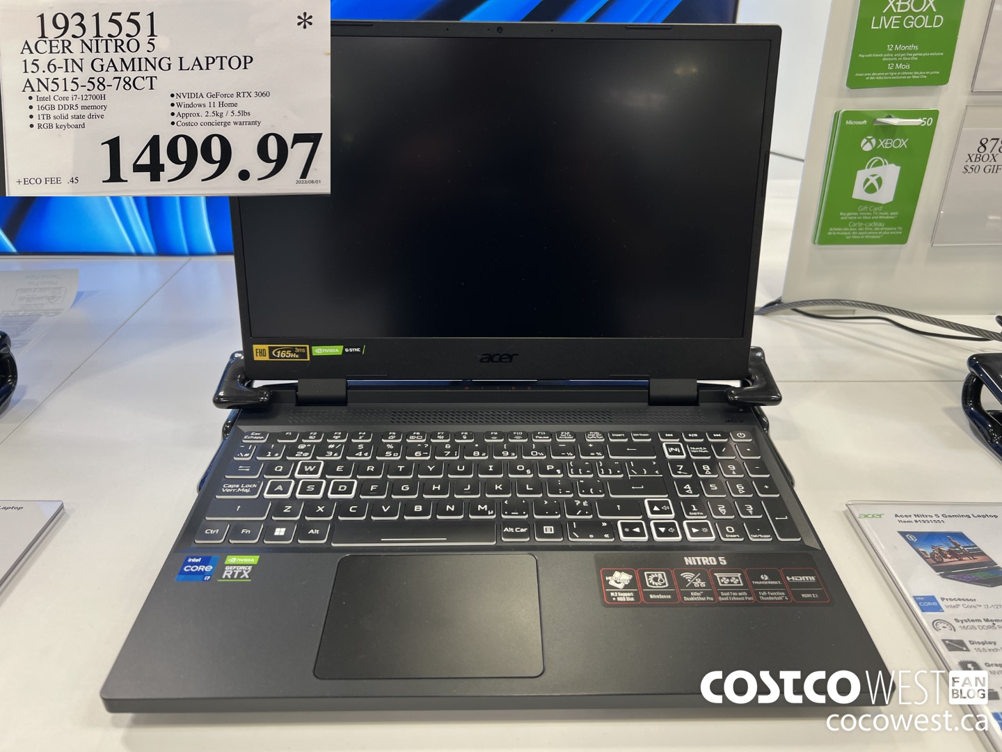 1931551 ACER NITRO 5 15.6-IN GAMING LAPTOP AN515-58-78CT $1499.97